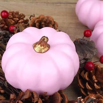 Artmag Artificial Pumpkins Bulk 12Pcs Assorted Sizes Harvest Lifelike Pumpkin Fake Foam Pumpkin for Fall Autumn Halloween Home Party Thanksgiving Party Holiday Decor Pink