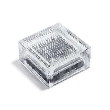 Glass Solar Brick with LED Lights - 4x4 Inch Square, Lined Texture, Warm White, Waterproof, Outdoor ...