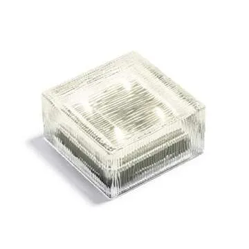 Glass Solar Brick with LED Lights - 4x4 Inch Square, Lined Texture, Warm White, Waterproof, Outdoor Landscape Lighting for Garden, Walkway or Pathway - Rechargeable Solar Powered Batteries Included