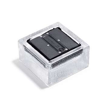 Glass Solar Brick with LED Lights - 4x4 Inch Square, Lined Texture, Warm White, Waterproof, Outdoor Landscape Lighting for Garden, Walkway or Pathway - Rechargeable Solar Powered Batteries Included