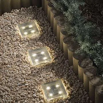 Glass Solar Brick with LED Lights - 4x4 Inch Square, Lined Texture, Warm White, Waterproof, Outdoor Landscape Lighting for Garden, Walkway or Pathway - Rechargeable Solar Powered Batteries Included