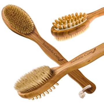 Dry Brushing Body Brush for Dry Skin Brushing & Exfoliating with 100% Natural Boar Bristles & Long Handle kit - Back Brush Scrubber, Bath & Shower Brush, Face Brush, Cellulite Massager Brush Gift Set