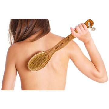 Dry Brushing Body Brush for Dry Skin Brushing & Exfoliating with 100% Natural Boar Bristles & Long Handle kit - Back Brush Scrubber, Bath & Shower Brush, Face Brush, Cellulite Massager Brush Gift Set