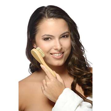 Dry Brushing Body Brush for Dry Skin Brushing & Exfoliating with 100% Natural Boar Bristles & Long Handle kit - Back Brush Scrubber, Bath & Shower Brush, Face Brush, Cellulite Massager Brush Gift Set