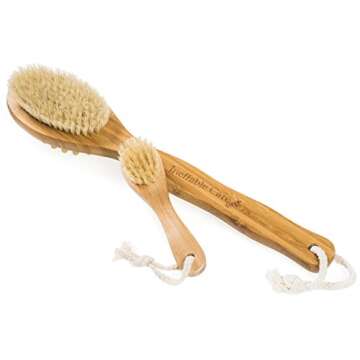 Dry Brushing Body Brush for Dry Skin Brushing & Exfoliating with 100% Natural Boar Bristles & Long Handle kit - Back Brush Scrubber, Bath & Shower Brush, Face Brush, Cellulite Massager Brush Gift Set