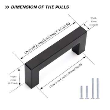 Goldenwarm 10 Pack Black Square Bar Cabinet Pull Drawer Handle Stainless Steel Modern Hardware for K...