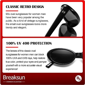 Breaksun Retro Oval Sunglasses for Men Women Vintage Shades