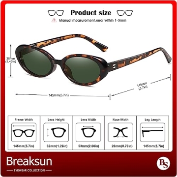Breaksun Retro Oval Sunglasses for Men Women Vintage Shades