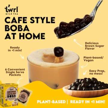Brown Sugar Boba 12 Pack Box - Instant - Ready in less than 1 Minute - Plant-Based