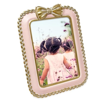 Isaac Jacobs 4x6 Blush with Gold Braided Bow Frame for Tabletop and Wall Display, Decorative Design,...