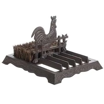 FARM IN Farmhouse Shoe Brush Scraper Outdoor Rustic Heavy Duty Cast Iron Boot Scraper with Brush for Home Porch Garden with Barn Rooster Design