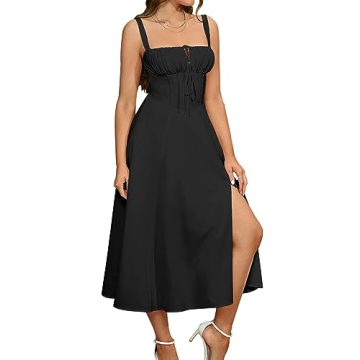 Wedding Guest Dresses for Women Midi Corset Lace Up A Line Dress Solid Flowy Slit Going Out Sundress...