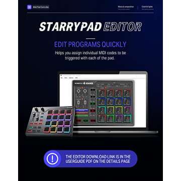 Donner MIDI Pad Beat Maker with 16 Beat Pads, 2 Assignable Fader & Knobs and Music Production Software Included, USB MIDI Pad Controller STARRYPAD with 40 Free Courses