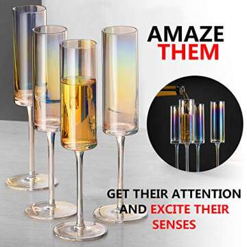 YINUOWEI Champagne Flutes - Luster Iridescent Champagne Glasses, Lead-free Premium Crystal Gifts for Weddings, Anniversaries, Christmas - Set of 4, Colorful