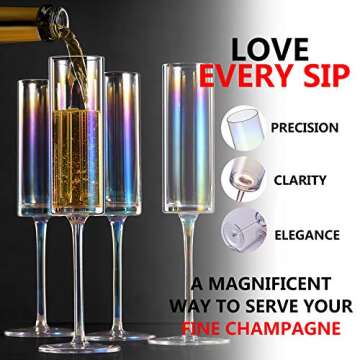 YINUOWEI Champagne Flutes - Luster Iridescent Champagne Glasses, Lead-free Premium Crystal Gifts for Weddings, Anniversaries, Christmas - Set of 4, Colorful