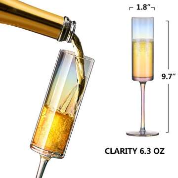 YINUOWEI Champagne Flutes - Luster Iridescent Champagne Glasses, Lead-free Premium Crystal Gifts for Weddings, Anniversaries, Christmas - Set of 4, Colorful