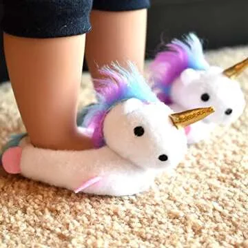 Sophia's Unicorn Slippers with Rainbow Hair and Gold Horn for 18 Inch Dolls, White