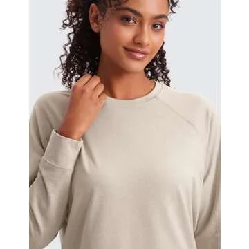 CRZ YOGA Lightweight Pullover Sweatshirt for Women Long Sleeve Soft Casual Crewneck Tops Basic Workout Fall Sweat Shirts Mojave Tan Small