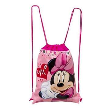 Disney Mickey and Minnie Mouse Drawstring Backpacks Plus Lanyards with Detachable Coin Purse and Aut...