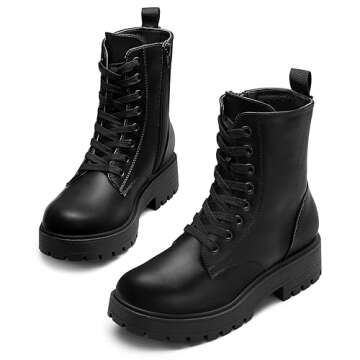 mysoft Women's Stylish Combat Boots with Side Zipper