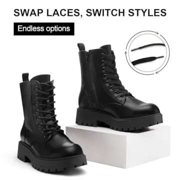 mysoft Women's Stylish Combat Boots with Side Zipper