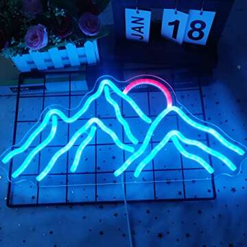 Dimmable Mountain Neon LED Light Sign, 16.9’’*8’’ Sunrise & Sunset for Bedroom, Living Room,...