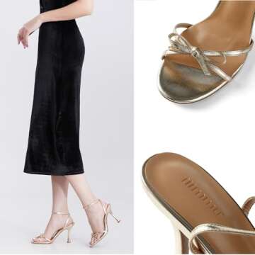 iiimmu Women's Bow Heels 4 IN Stilettos Open Toe Heeled Sandals Elegant Sandals PU Leather Gold Stra...