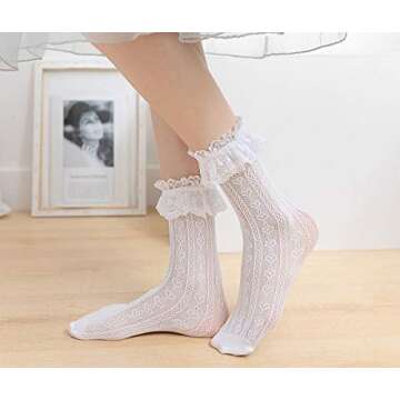 SEMOHOLLI Women Ankle Socks,Fashion Lace Ruffle Frilly Ankle Socks Ladies Girl Princess Campus Dance Socks (3 Pairs-white)