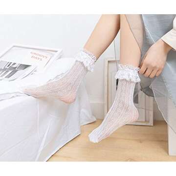 SEMOHOLLI Women Ankle Socks,Fashion Lace Ruffle Frilly Ankle Socks Ladies Girl Princess Campus Dance Socks (3 Pairs-white)