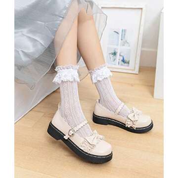 SEMOHOLLI Women Ankle Socks,Fashion Lace Ruffle Frilly Ankle Socks Ladies Girl Princess Campus Dance Socks (3 Pairs-white)