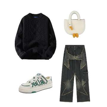 Aelfric Eden Oversized Sweater 90s Vintage Heavy Knitted Sweater Long Sleeve Sweater Women Woven Crewneck Pullover Black