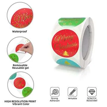 1.5 Inch Merry Xmas Stickers - 500 Waterproof Labels