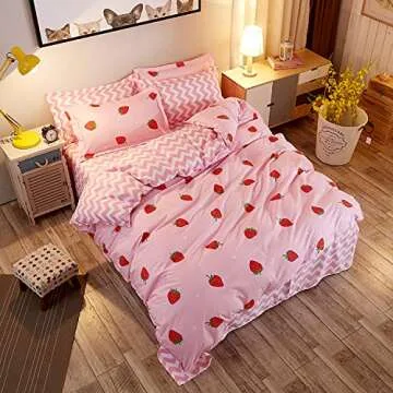 Kawaii Strawberry Bedding Set for Girls and Kids