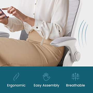 Office Chair, Desk Chairs Mesh Computer Desk Chair with Wheels Ergonomic Office Chair Height Adjustable Swivel Task Chair with Mid Back, 90° Flip-up Arms and Lumbar Support, Grey