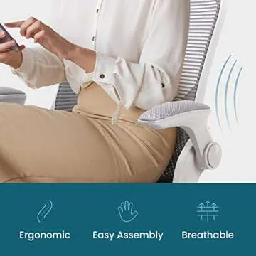 Office Chair, Desk Chairs Mesh Computer Desk Chair with Wheels Ergonomic Office Chair Height Adjustable Swivel Task Chair with Mid Back, 90° Flip-up Arms and Lumbar Support, Grey