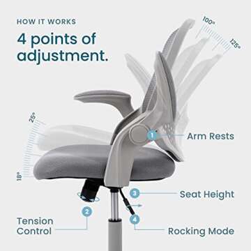 Office Chair, Desk Chairs Mesh Computer Desk Chair with Wheels Ergonomic Office Chair Height Adjustable Swivel Task Chair with Mid Back, 90° Flip-up Arms and Lumbar Support, Grey