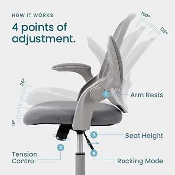 Office Chair, Desk Chairs Mesh Computer Desk Chair with Wheels Ergonomic Office Chair Height Adjustable Swivel Task Chair with Mid Back, 90° Flip-up Arms and Lumbar Support, Grey