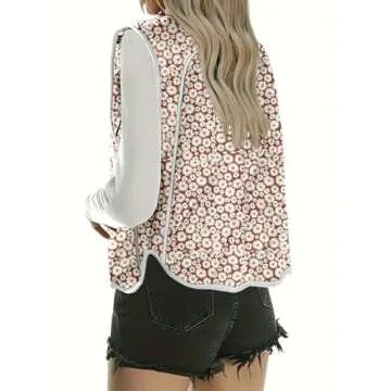 Dokotoo Womens Quilted Vest for Women 2024 Lightweight Puffy Womens Cropped Vests Button Down Floral Print Winter Jackets Winter Fall Comfy Outwear coats Pink Medium