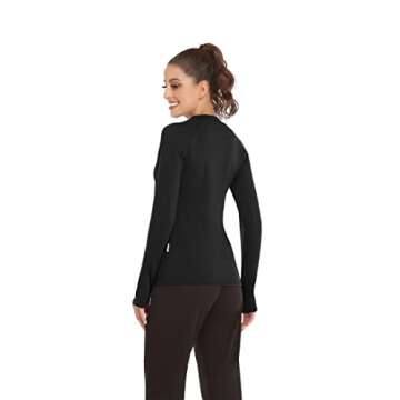 Soneven Long Sleeve Thermal Shirts for Women Fleece Lined Running Shirt Quick Dry Workout Tops for Women Compression Shirt with Thumb Holes Solid Black