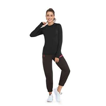Soneven Long Sleeve Thermal Shirts for Women Fleece Lined Running Shirt Quick Dry Workout Tops for Women Compression Shirt with Thumb Holes Solid Black