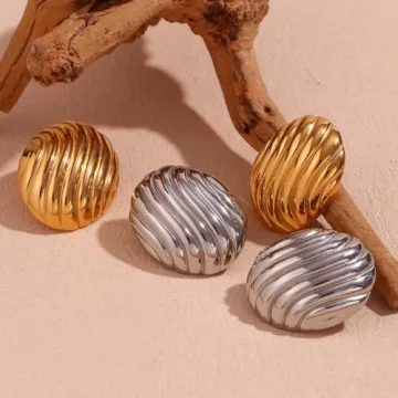HINSD Gold Striped Earrings - Unique Teardrop and Triangle Design