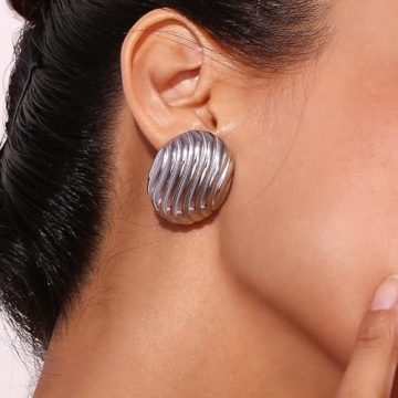 HINSD Gold Striped Earrings - Unique Teardrop and Triangle Design