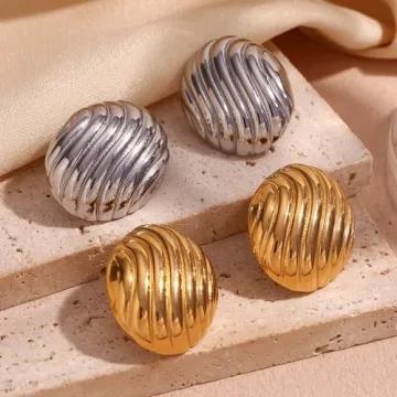 HINSD Gold Striped Earrings - Unique Teardrop and Triangle Design