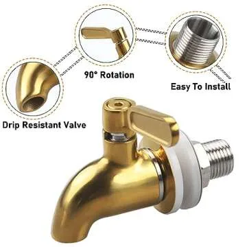 GWENBHMTOOL Gold Stainless Steel Beverage Spigot 2-Pack