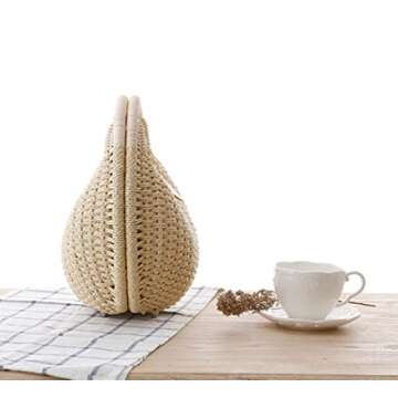 jessie Summer Beach Bag Hand-Woven Straw Tote Bag for Women Tote Handbag (White)