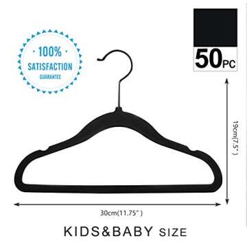 MIZGI Premium Kids Velvet Hangers (Pack of 50) with Black Hooks,Space Saving Ultra Thin,Non Slip Bab...
