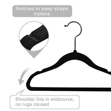 MIZGI Premium Kids Velvet Hangers (Pack of 50) with Black Hooks,Space Saving Ultra Thin,Non Slip Baby Hangers for Children's Skirt Dress Pants,Clothes Hangers(Black/Black)