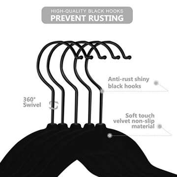 MIZGI Premium Kids Velvet Hangers (Pack of 50) with Black Hooks,Space Saving Ultra Thin,Non Slip Baby Hangers for Children's Skirt Dress Pants,Clothes Hangers(Black/Black)