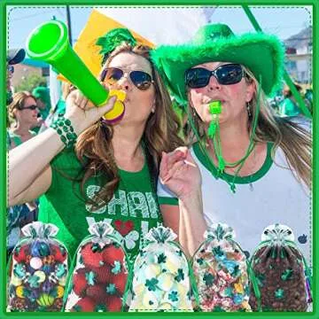 Amylove 100 Pcs St. Patrick's Day Organza Bags Shamrock Drawstring Pouches Small Jewelry Bags Irish Mesh Bags for Chocolate Candy Gold Coins Gifts Party Favor Supplies Bags(4 x 6 Inch)