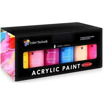 Color Technik Acrylic Paint Set, Artist Quality, Color Range 2, 18x59ml (2-Ounce) Bottles, Best Colors For Painting Canvas, Wood, Clay, Fabric, Nail Art & Ceramic, Rich Pigments, Heavy Body, GIFT BOX